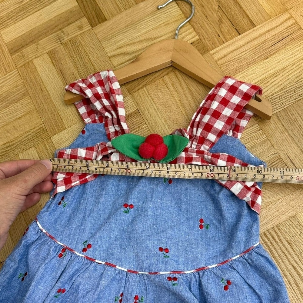 Vintage Cherry Embroidered Chambray Bubble Romper Gingham Bow Toddler 3 832529 - Picture 11 of 12
